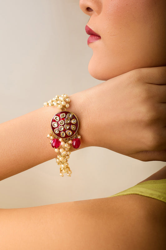 Gold Meenakari Pearl Embellished Bracelet 
