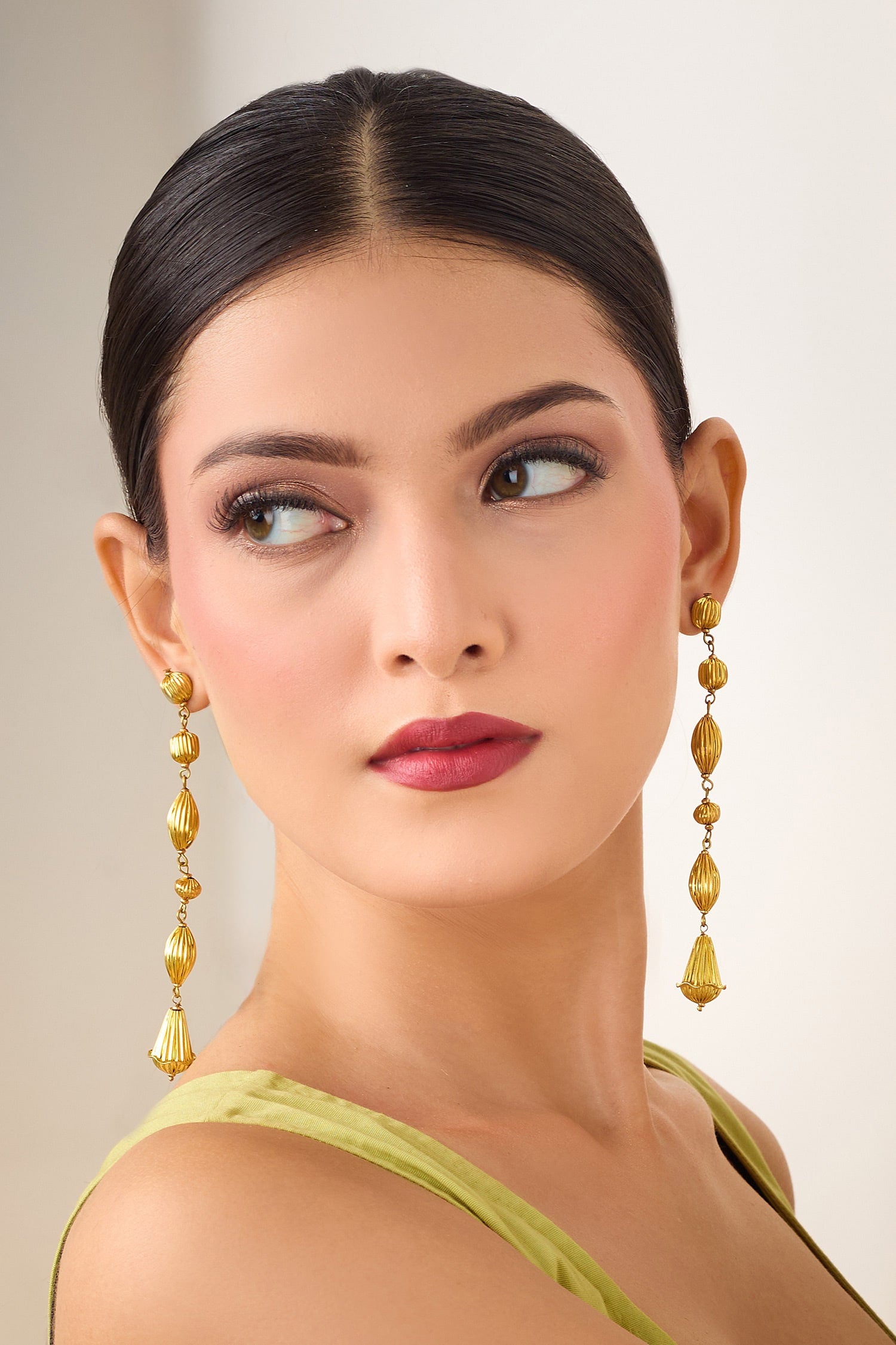 Gold Carved Long Earrings 