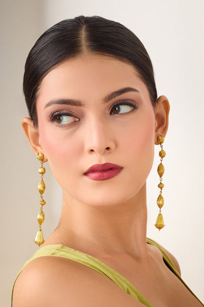 Gold Carved Long Earrings 