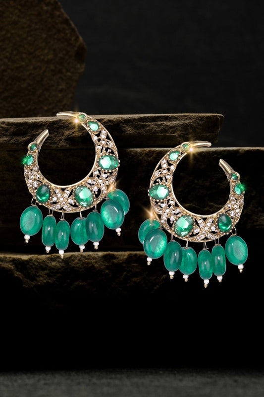Emerald Moon Glow Chandbali Earrings 