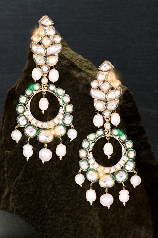 Gold Kundan Pearl Chandbali Earrings 