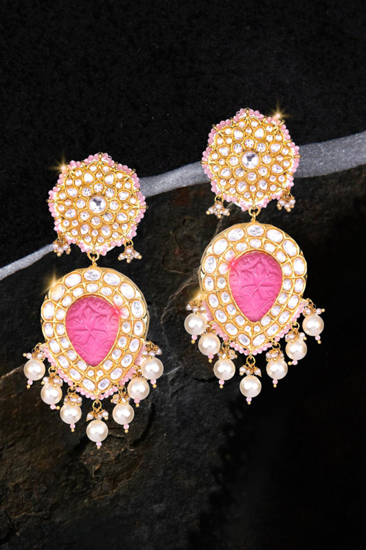 Gold Stone Embellished Drop Earrings 