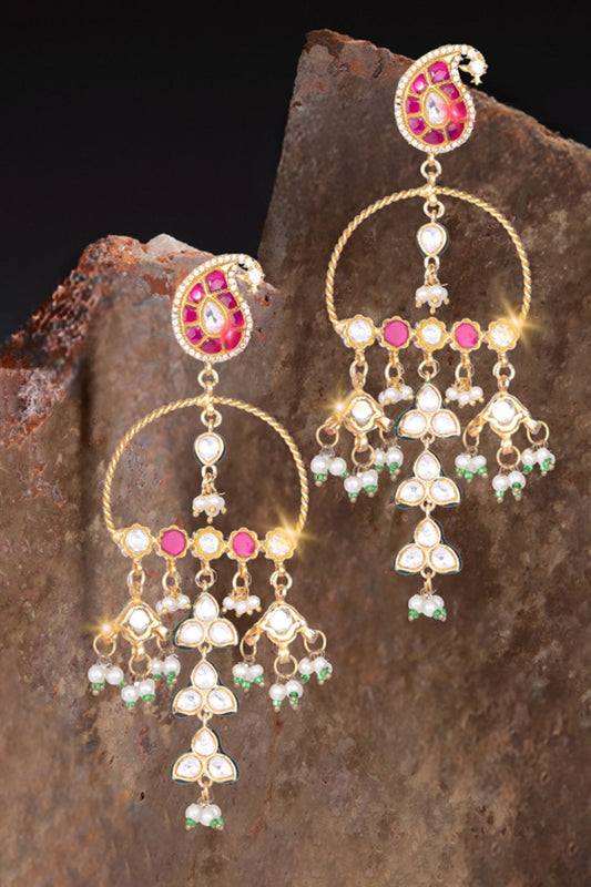 Gold Kundan Pearl Chandbalis 