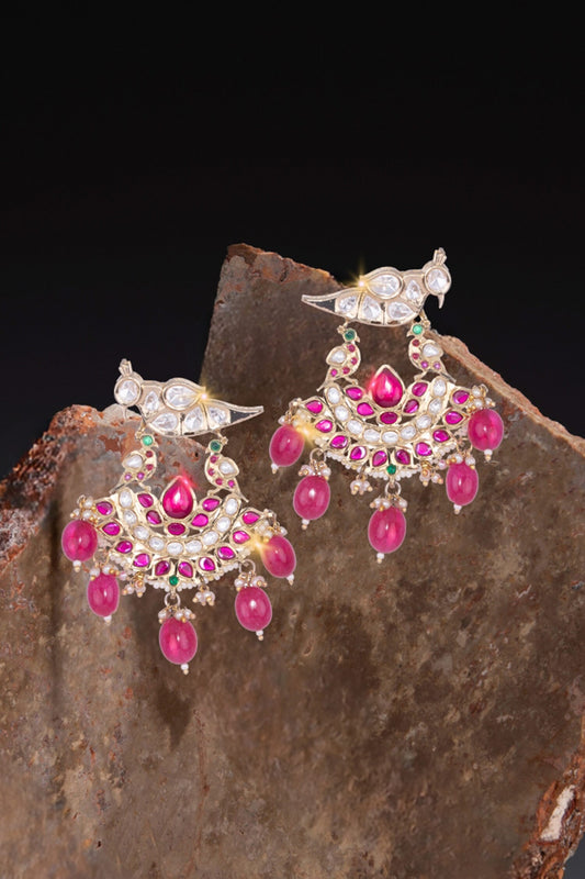 Gold Polki Kundan Chandbali Earrings 