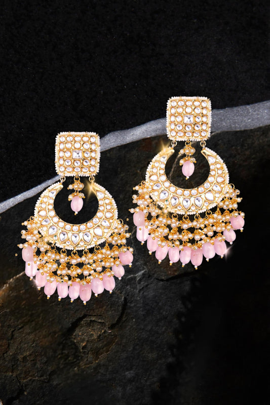 Gold Kundan Polki Chandbali Earrings 