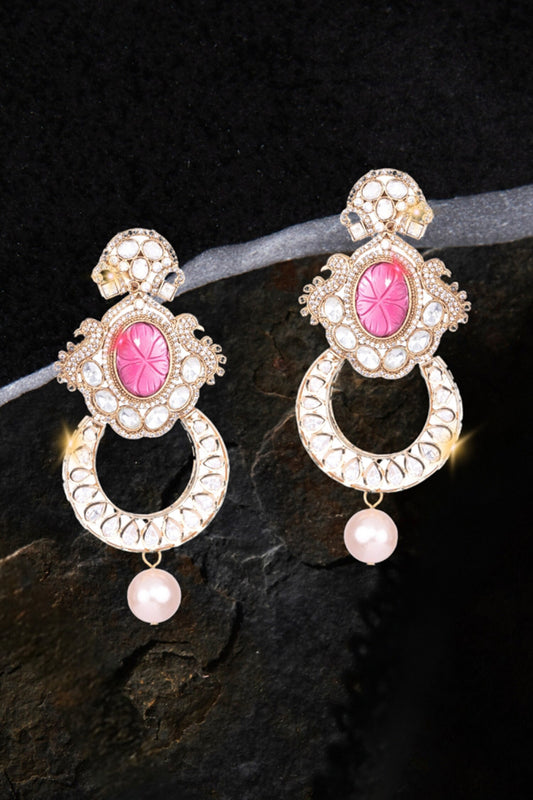 Gold Pearl & Polki Chandbali Earrings 