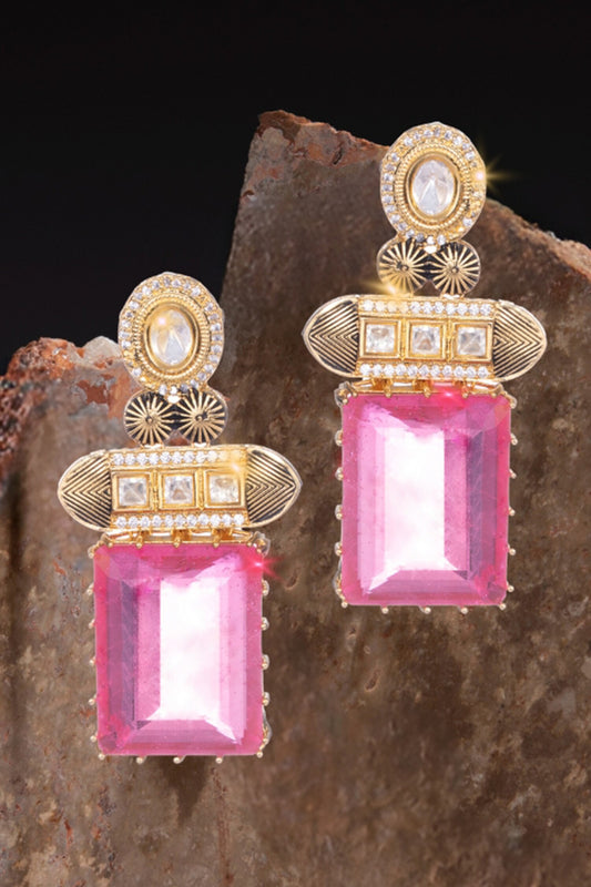 Polki Stone Embellished Drop Earrings 