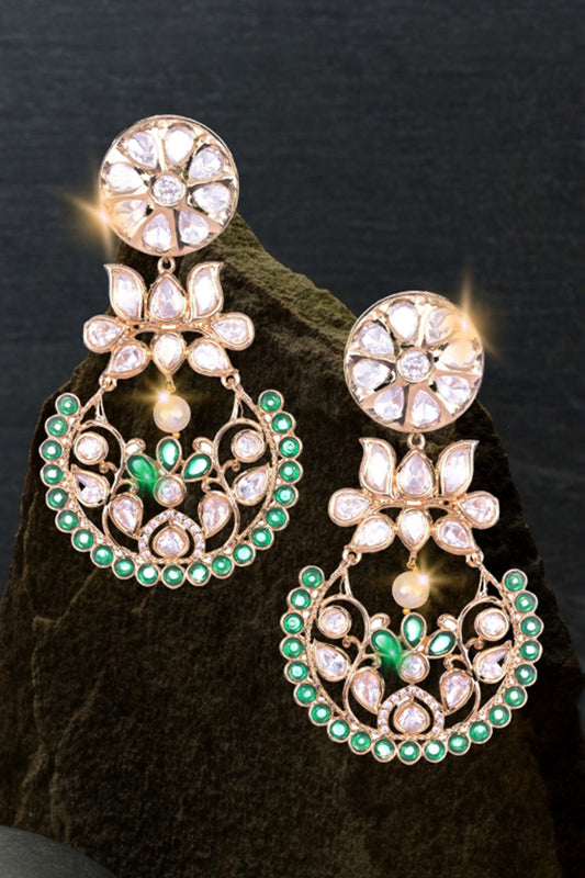 Gold Polki Semi Precious Bead Danglers 