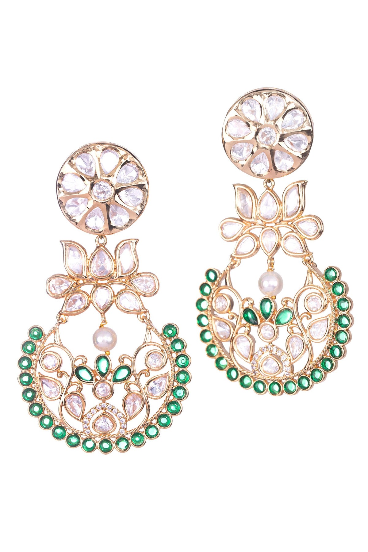Gold Polki Semi Precious Bead Danglers 