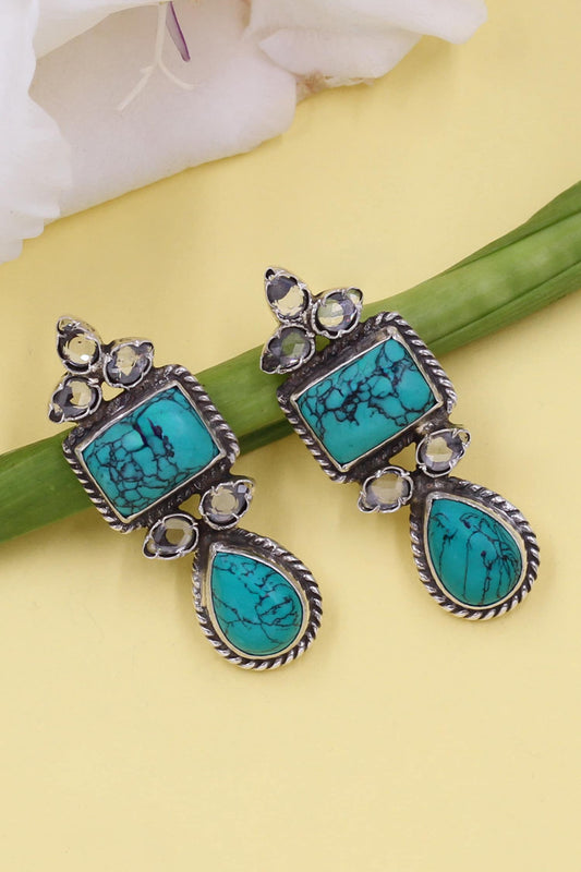 Turquoise Stone Embellished Earrings 