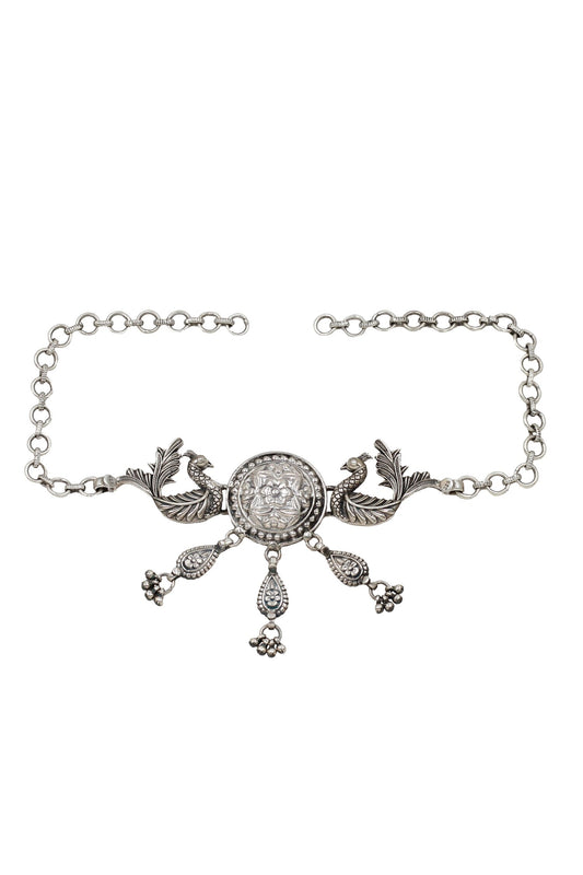 Peacock & Floral Carved Pendant Choker 