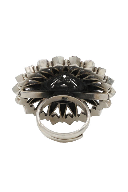 Kundan Embellished Silver Ring 