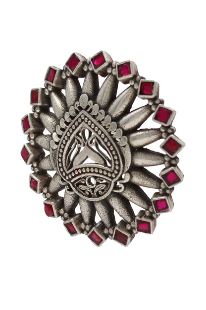Kundan Embellished Silver Ring 