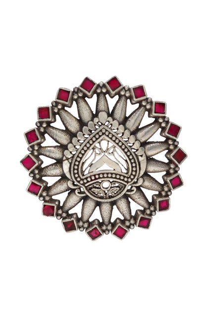 Kundan Embellished Silver Ring 