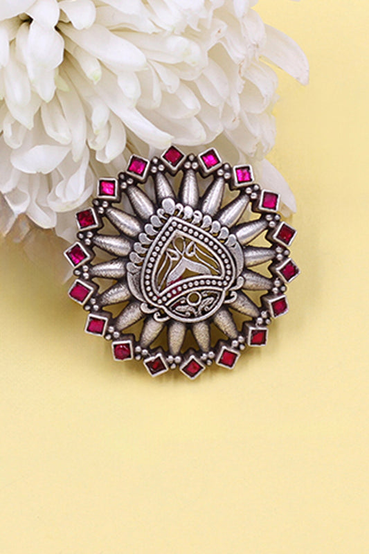 Kundan Embellished Silver Ring 