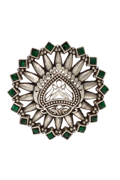 Kundan Embellished Silver Ring 