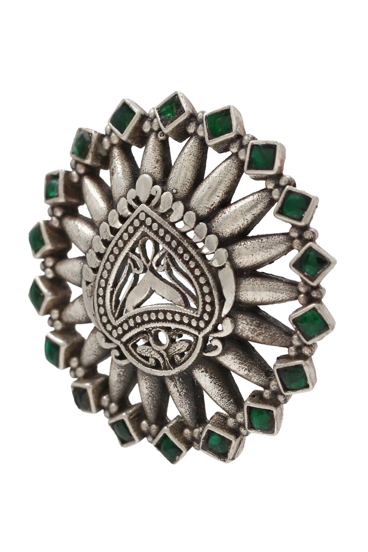 Kundan Embellished Silver Ring 