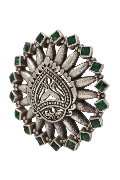 Kundan Embellished Silver Ring 