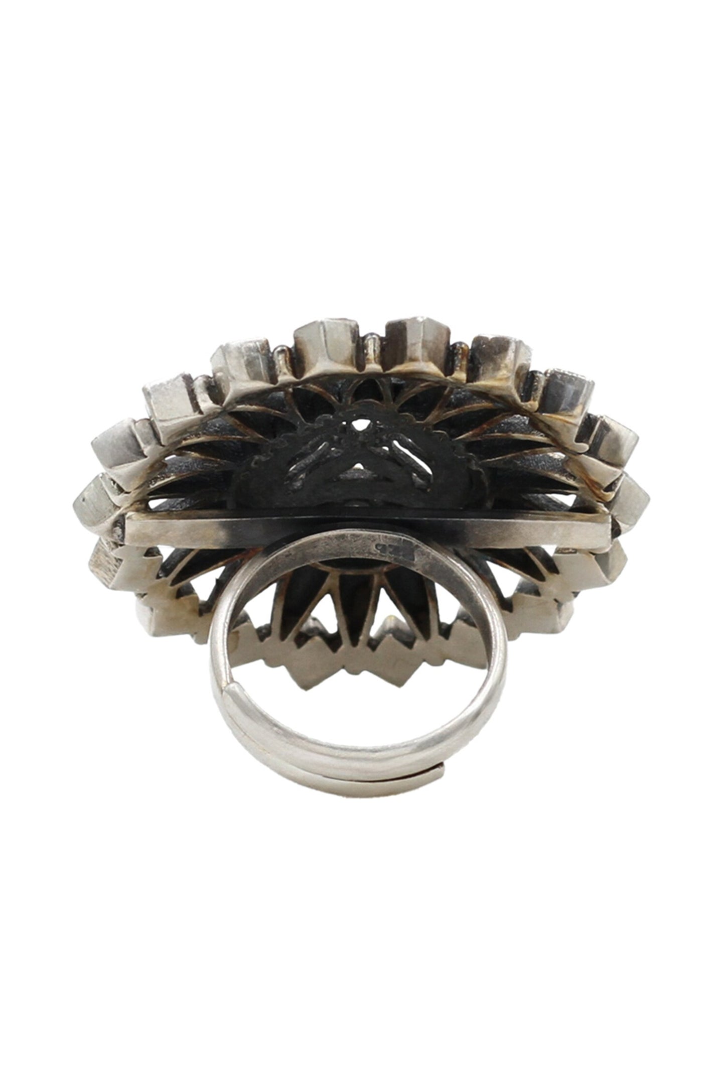 Kundan Cutwork Silver Ring 