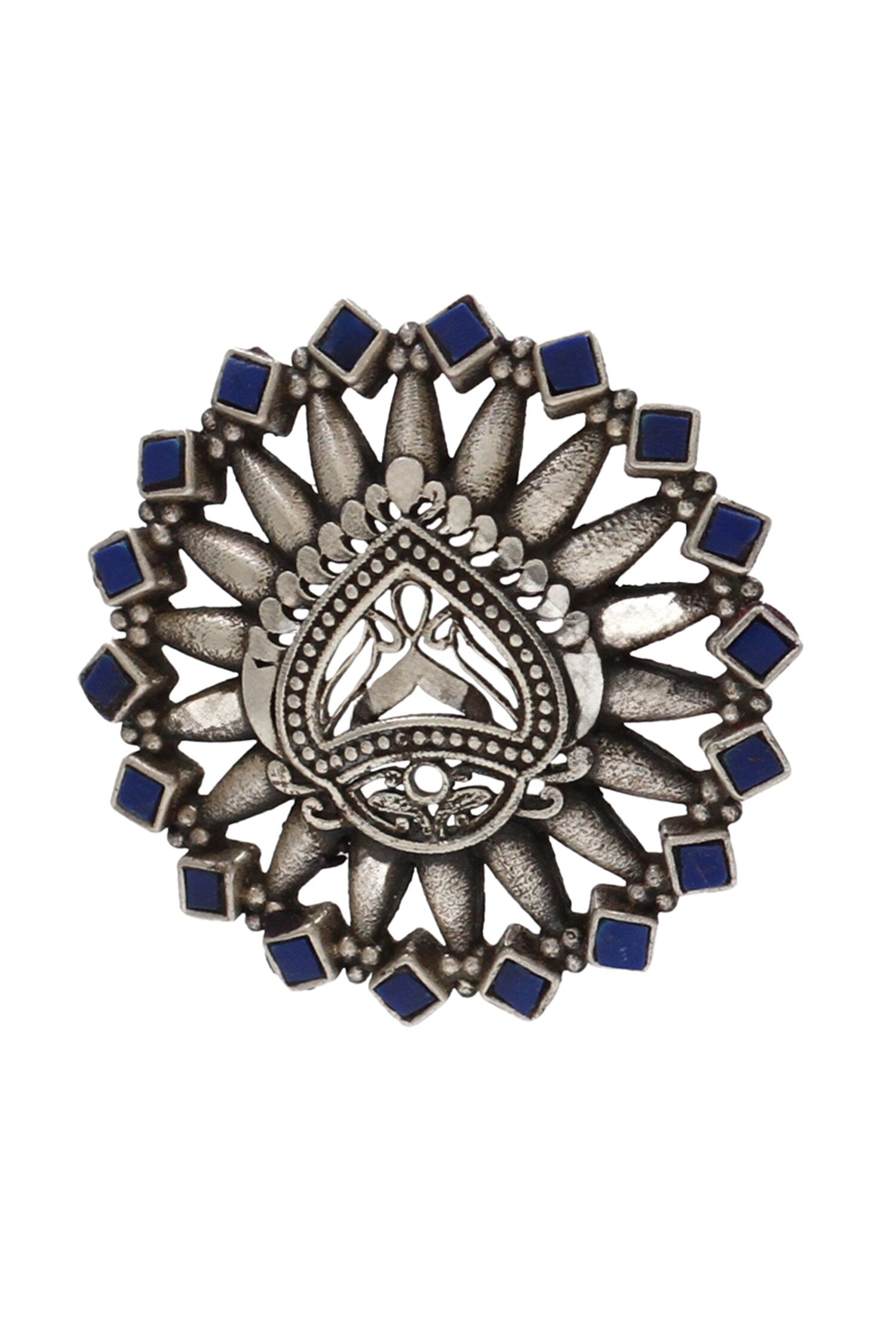 Kundan Cutwork Silver Ring 