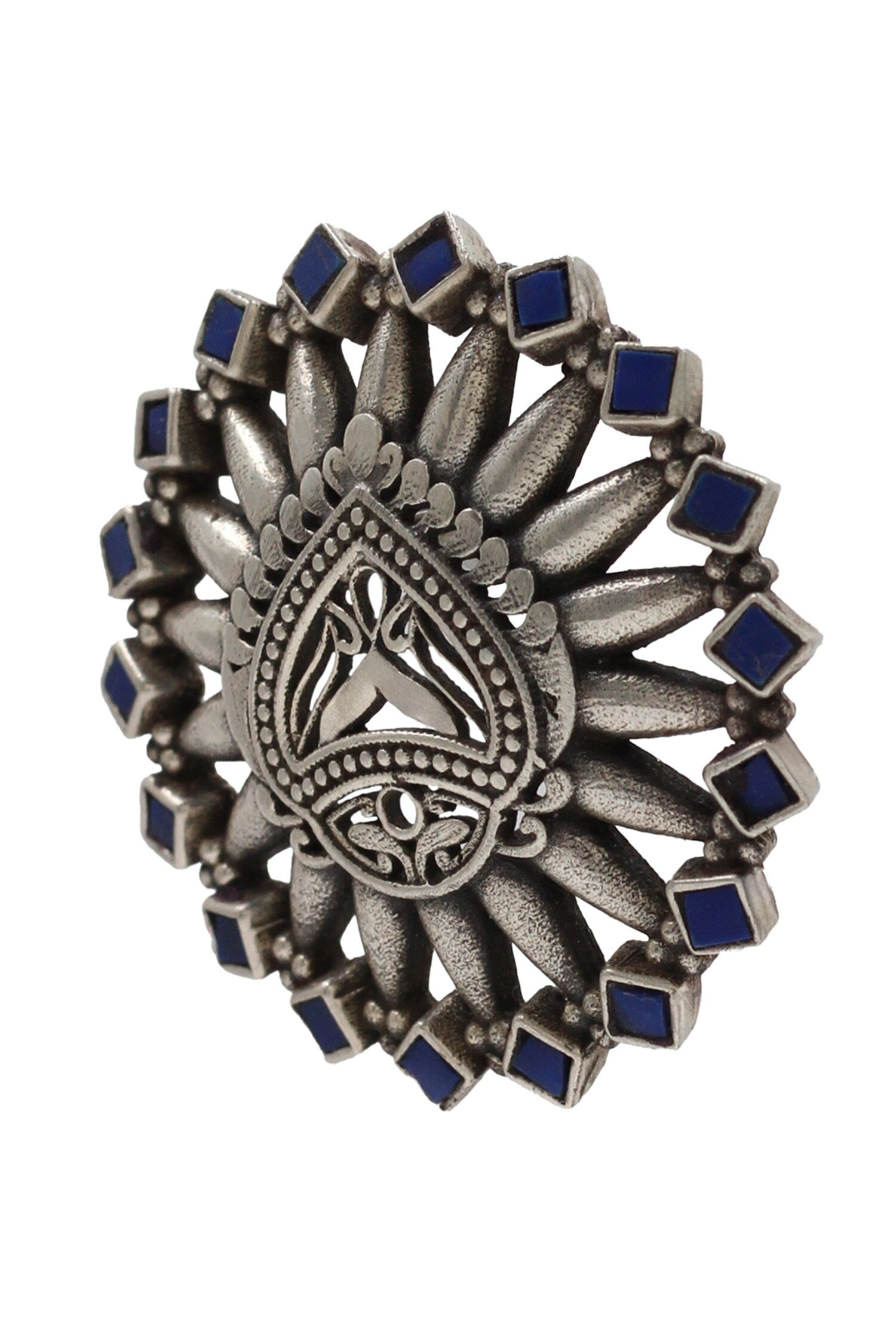 Kundan Cutwork Silver Ring 
