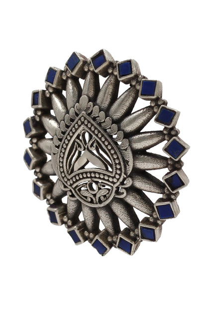 Kundan Cutwork Silver Ring 