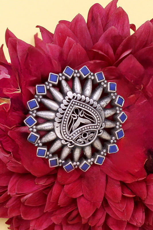 Kundan Cutwork Silver Ring 