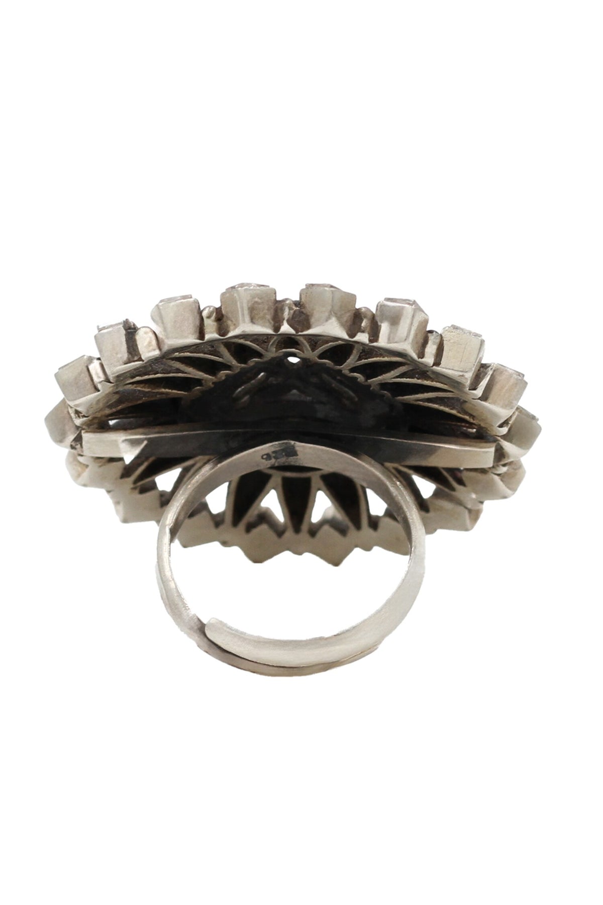 Kundan Cutwork Silver Ring 