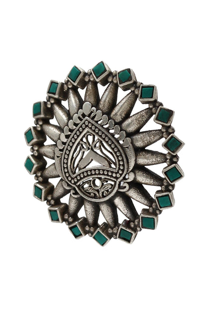 Kundan Cutwork Silver Ring 