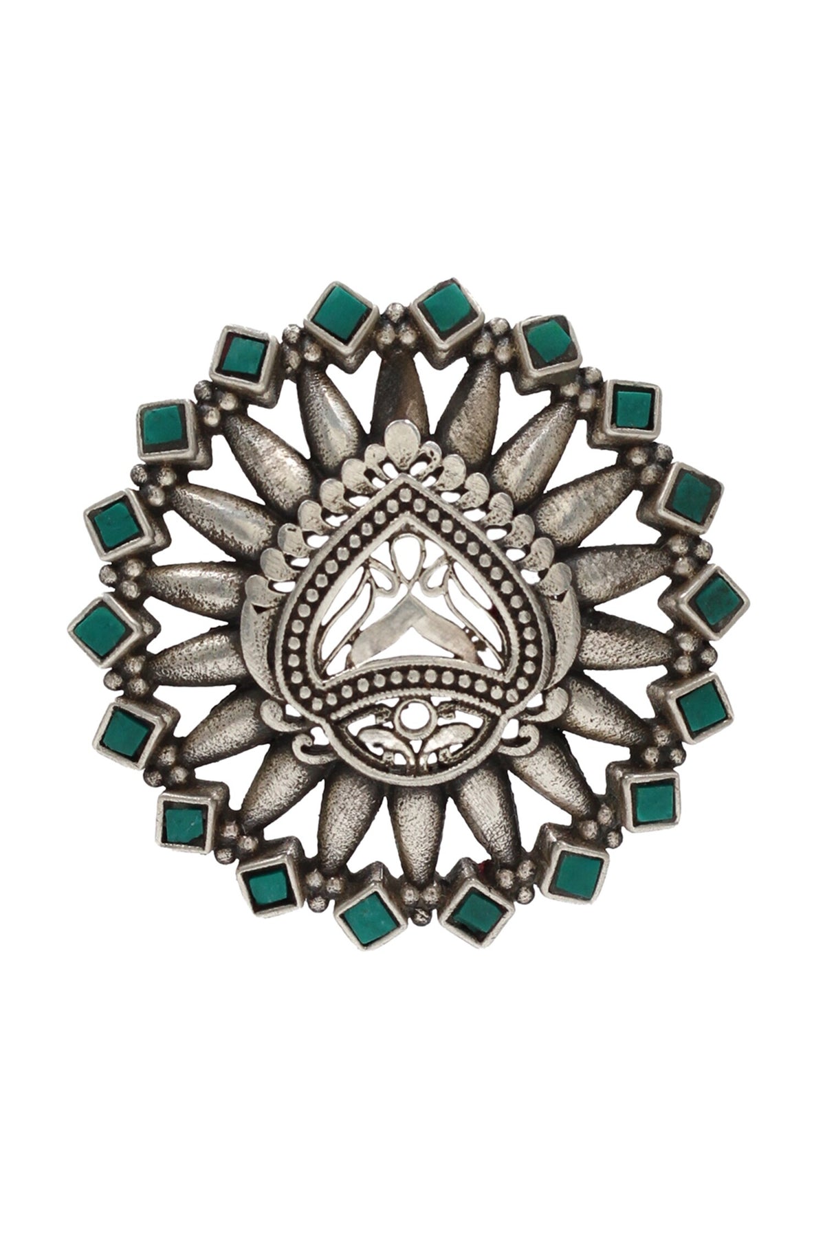 Kundan Cutwork Silver Ring 