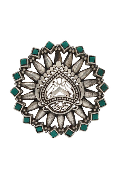 Kundan Cutwork Silver Ring 