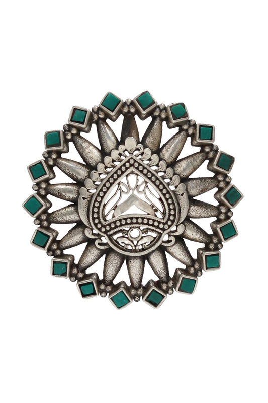 Kundan Cutwork Silver Ring 