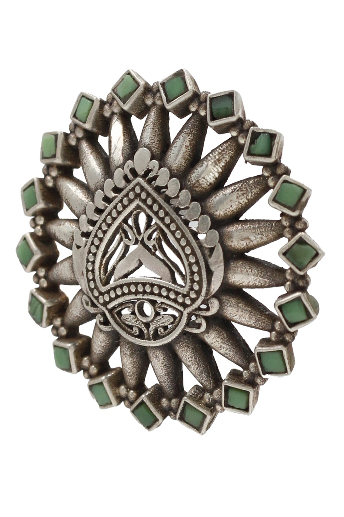 Geometric Carved Hydro Stone Ring 