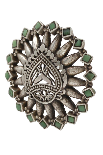Geometric Carved Hydro Stone Ring 