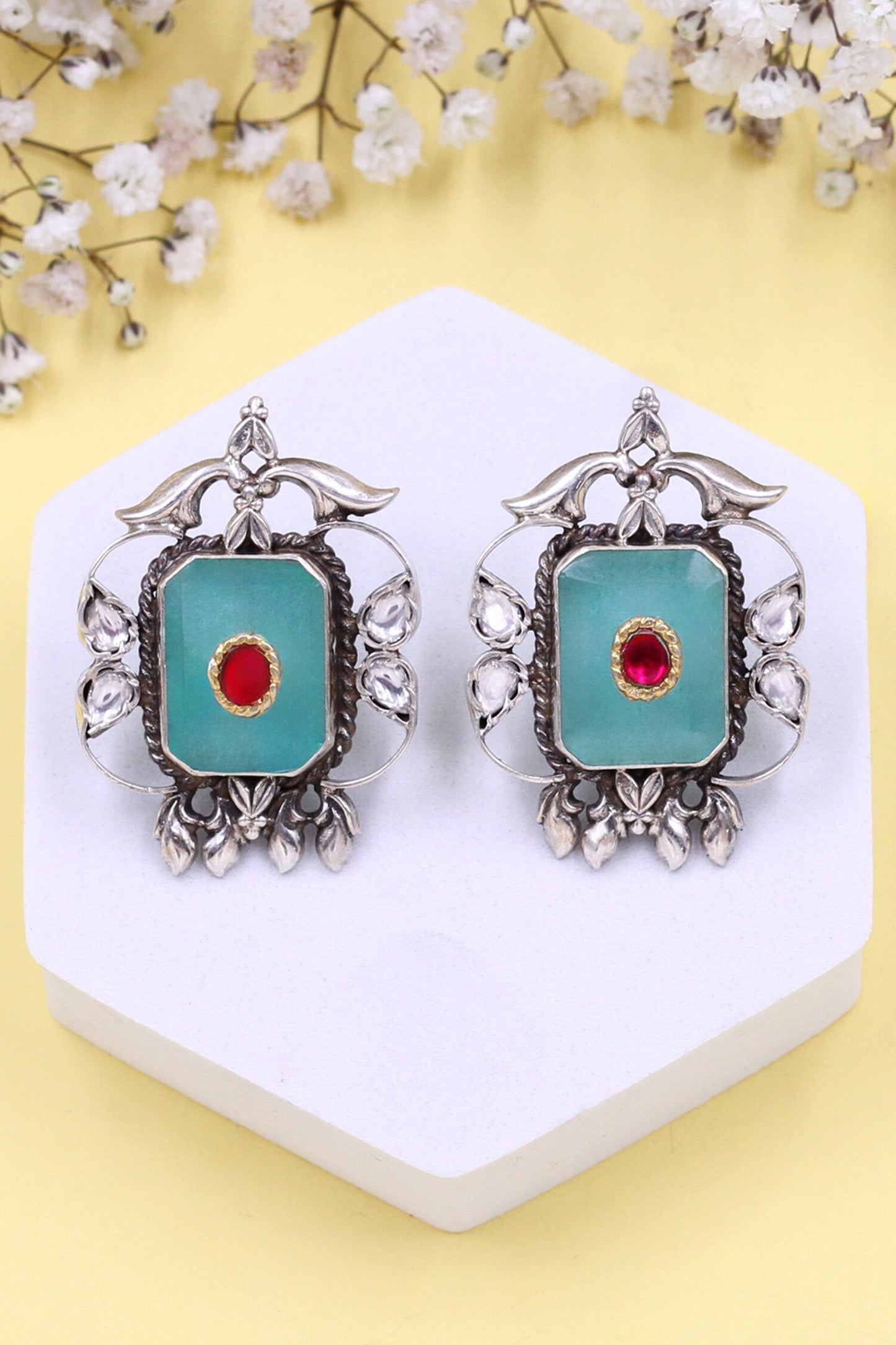Floral Vine Hydro Stone Stud Earrings 