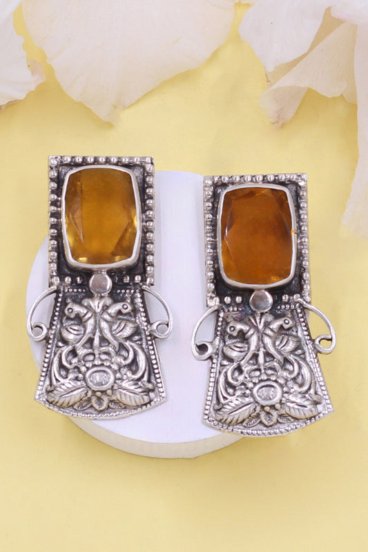 Hydro Stone Geometric Peacock Earrings 