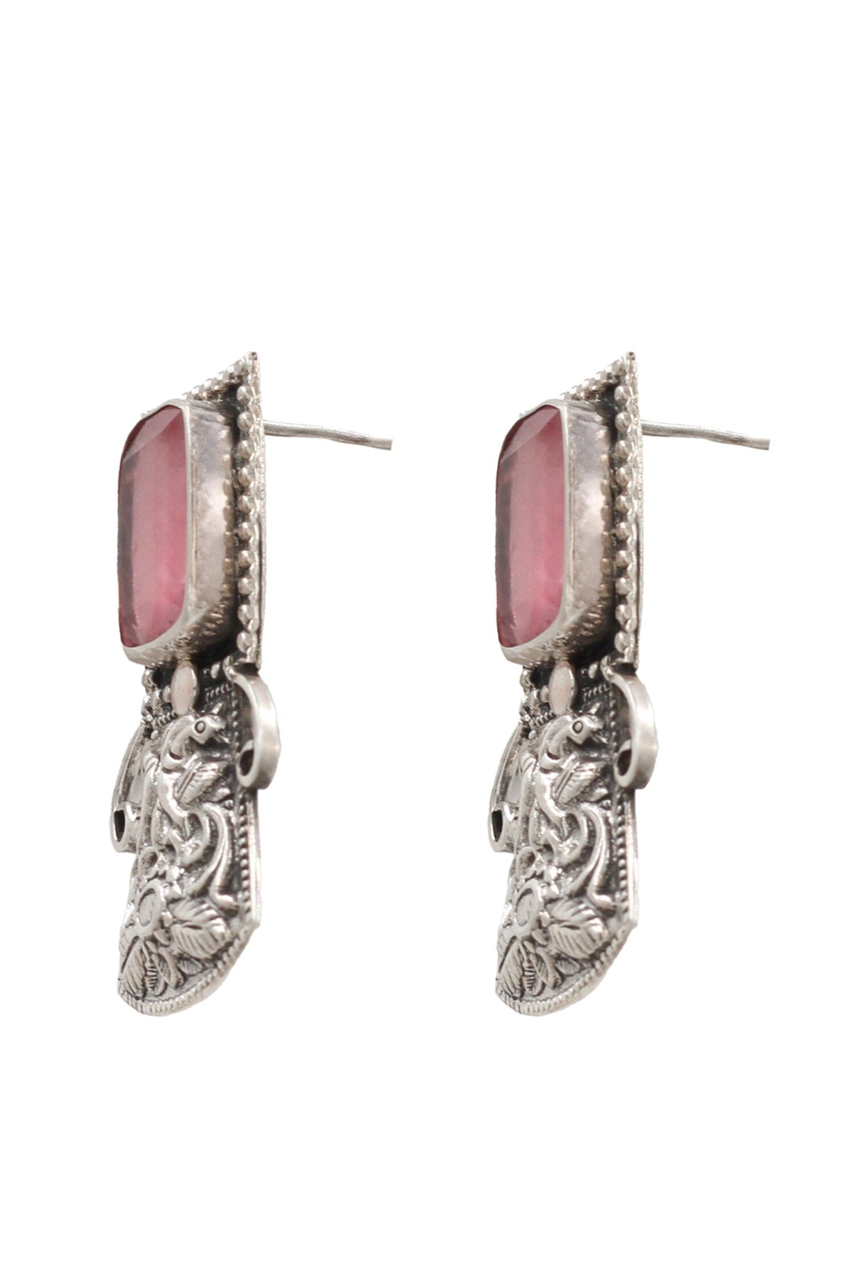 Geometric Peacock Silver Earrings 