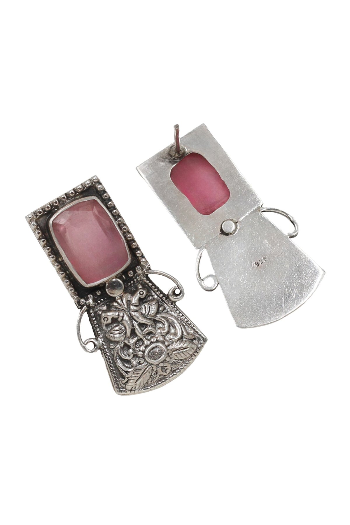 Geometric Peacock Silver Earrings 