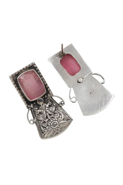 Geometric Peacock Silver Earrings 