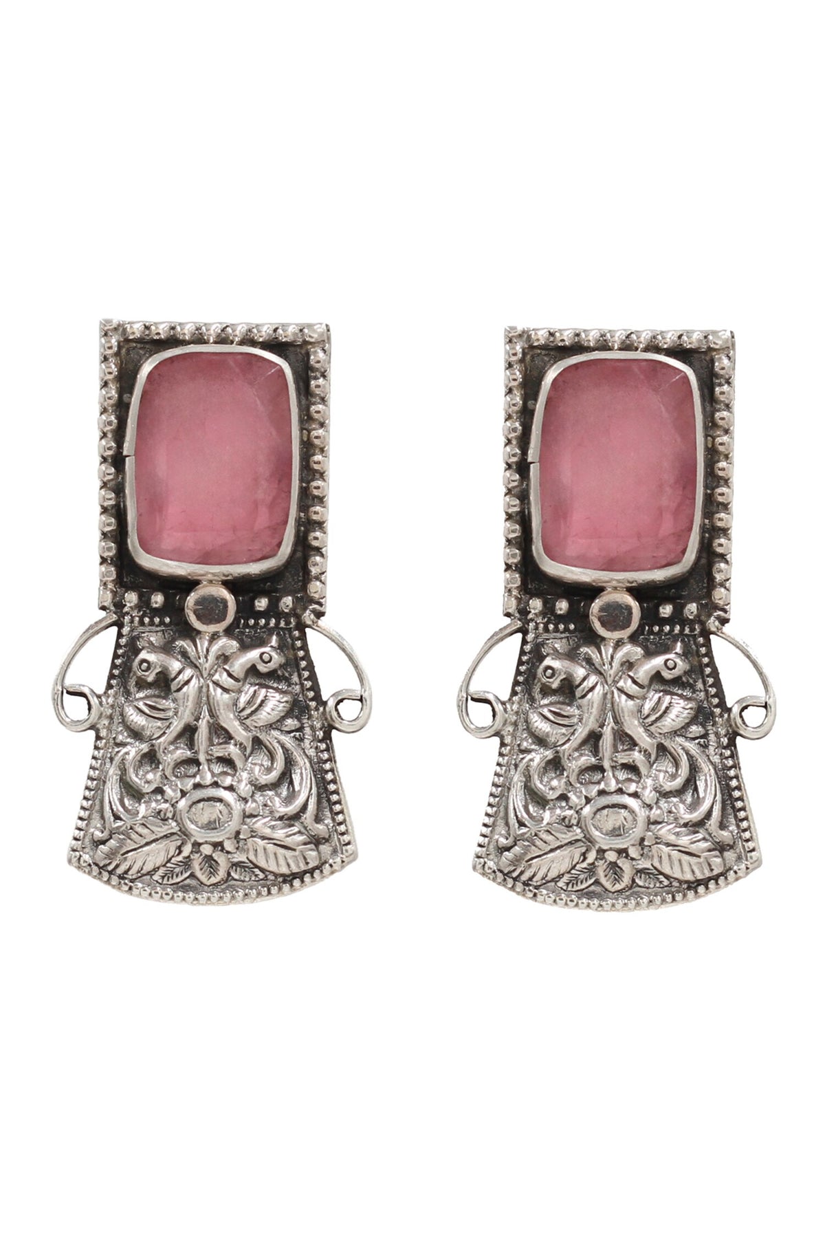 Geometric Peacock Silver Earrings 