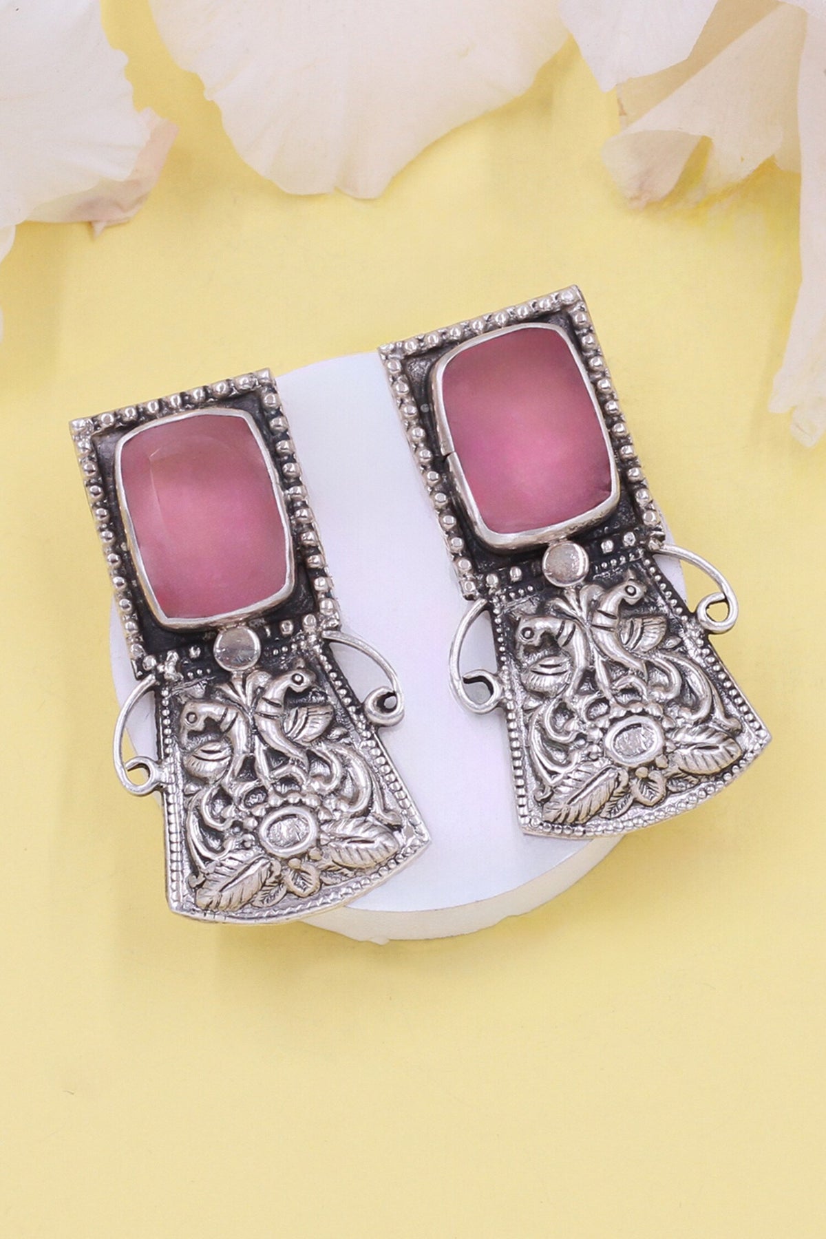 Geometric Peacock Silver Earrings 