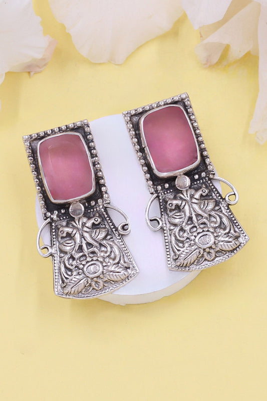Geometric Peacock Silver Earrings 