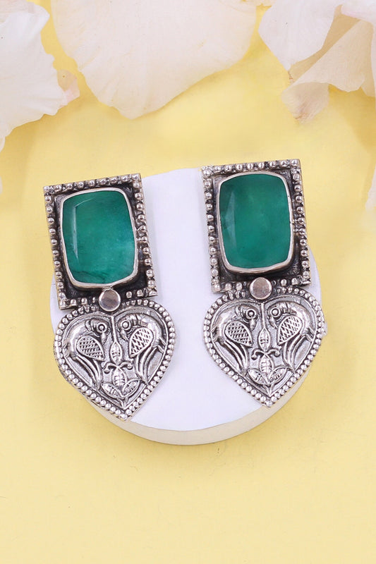 Carved Peacock Heart Earrings 