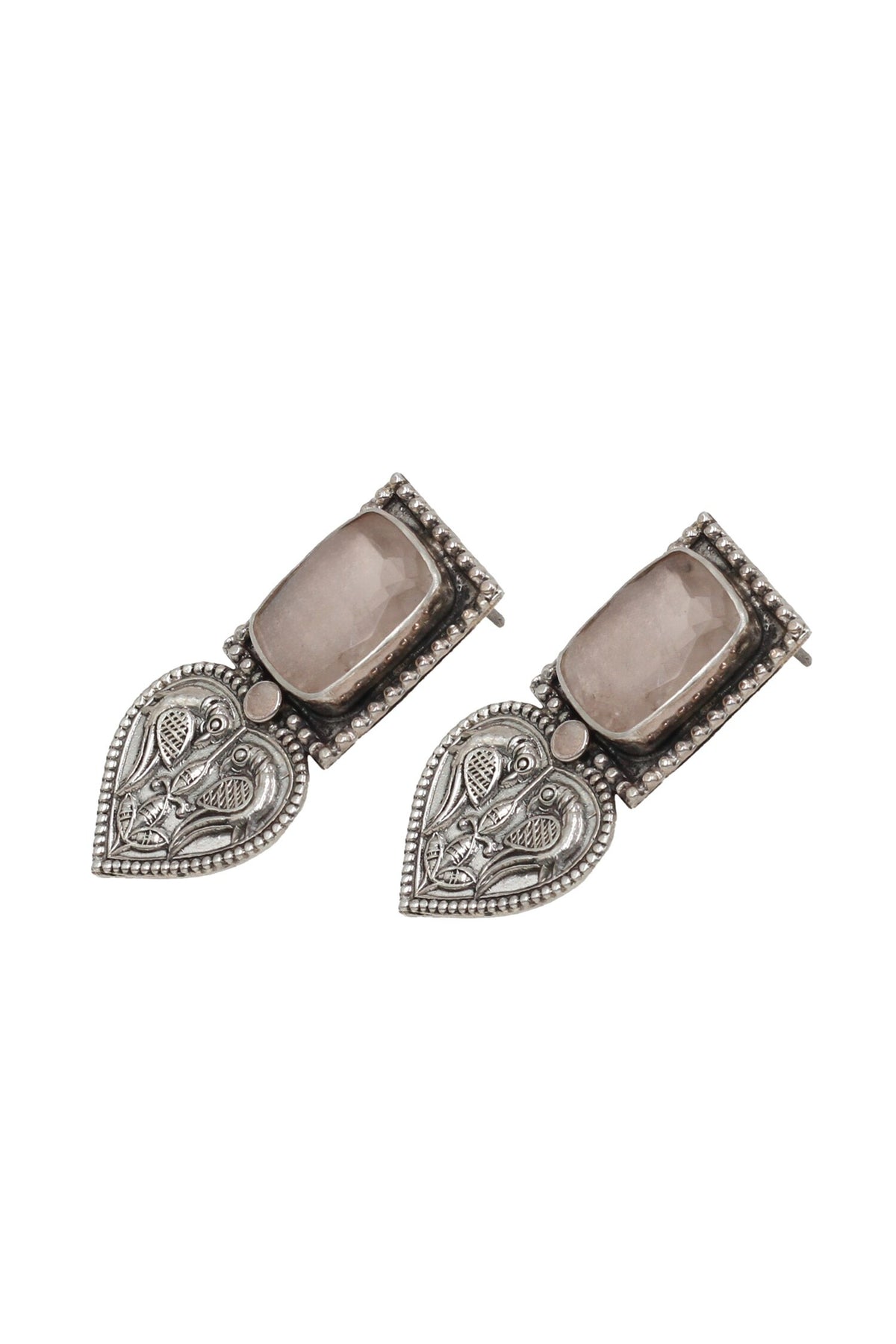 Peacock Carved Silver Earrings 