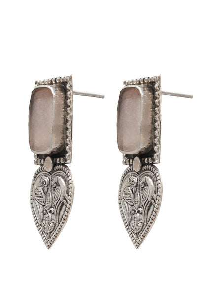 Peacock Carved Silver Earrings 