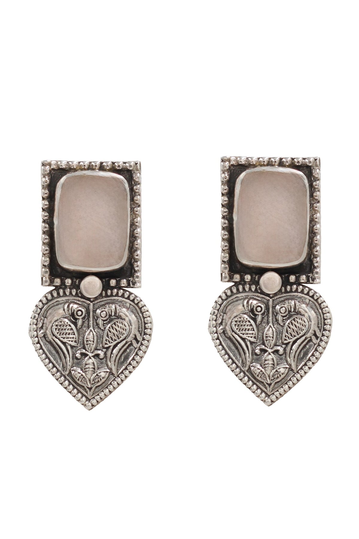 Peacock Carved Silver Earrings 