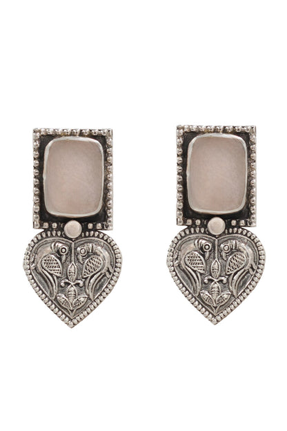 Peacock Carved Silver Earrings 