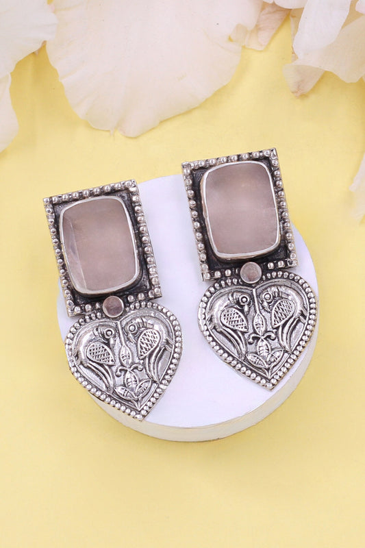 Peacock Carved Silver Earrings 