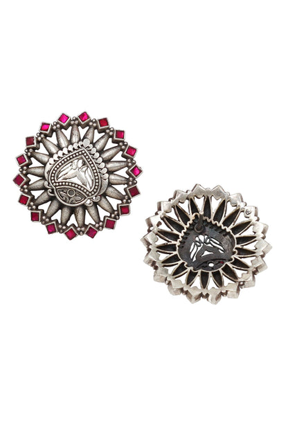 Circular Cutwork Hydro Stone Stud Earrings 