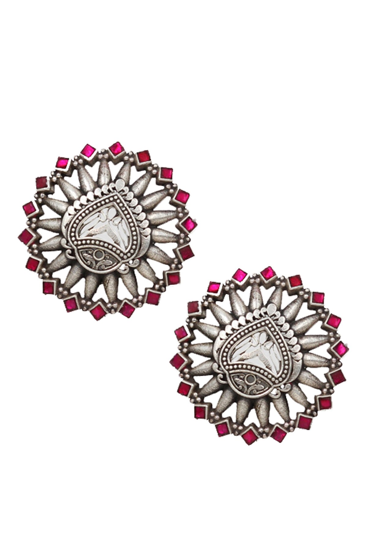 Circular Cutwork Hydro Stone Stud Earrings 